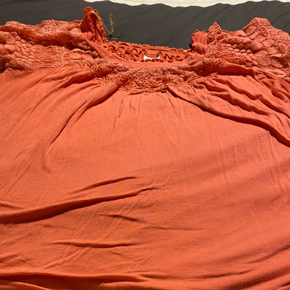 Chic Orange Lace Blouse for Women